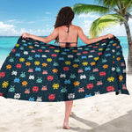 8-Bit Video Game Monsters Pattern Print Beach Sarong Wrap