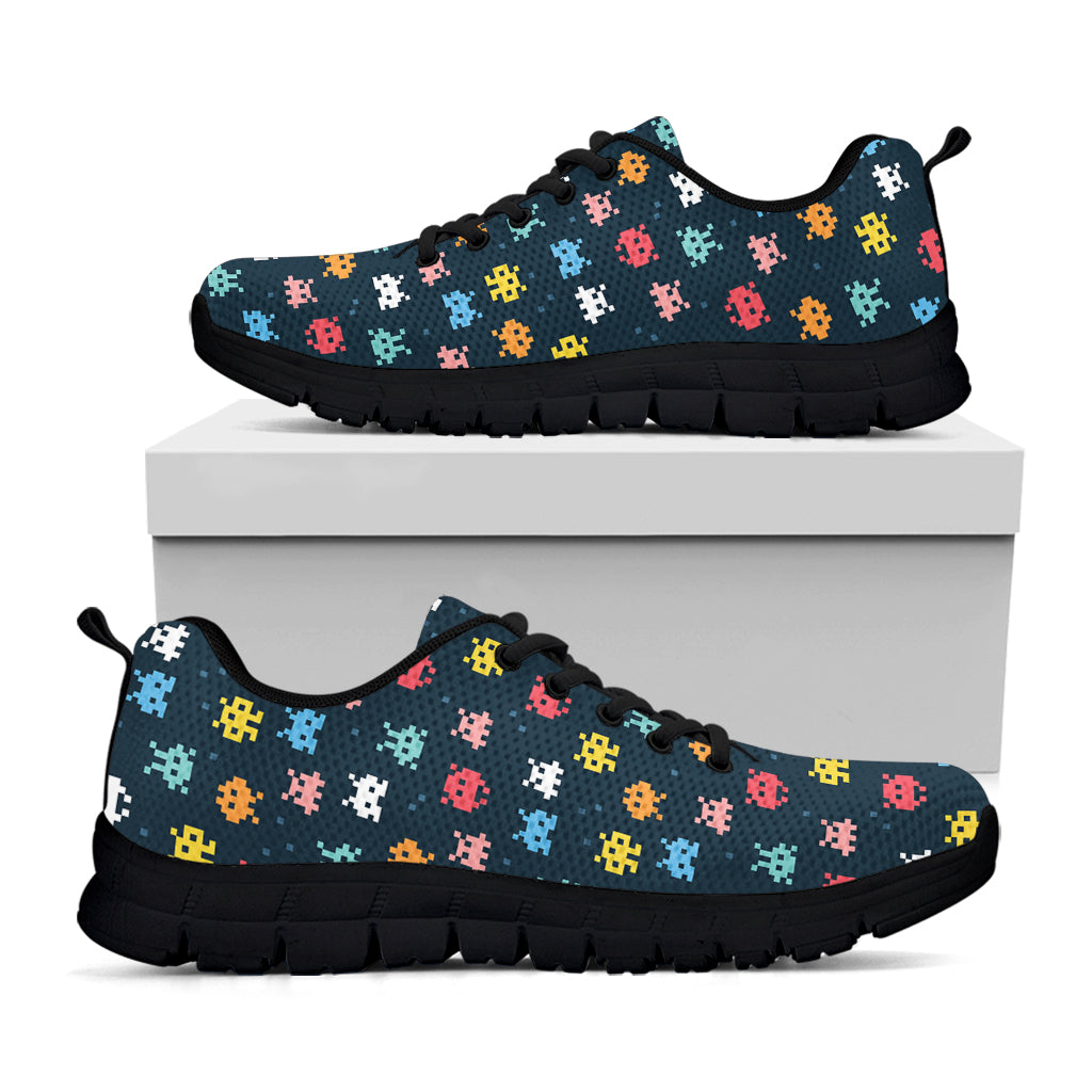 8-Bit Video Game Monsters Pattern Print Black Sneakers