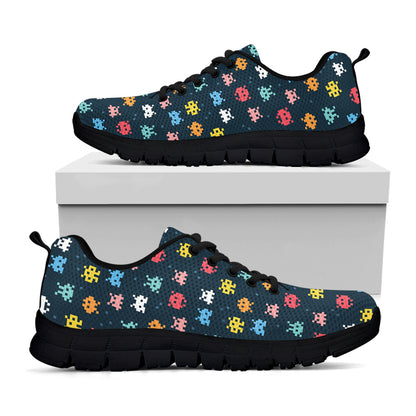8-Bit Video Game Monsters Pattern Print Black Sneakers
