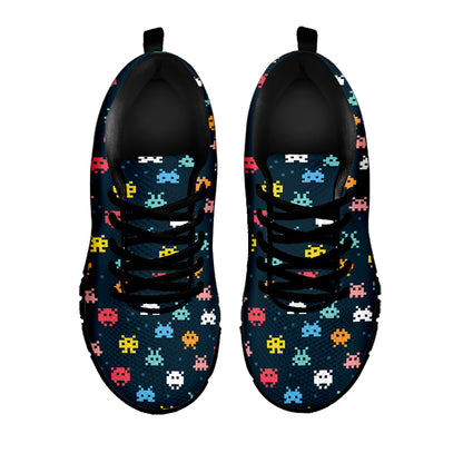 8-Bit Video Game Monsters Pattern Print Black Sneakers