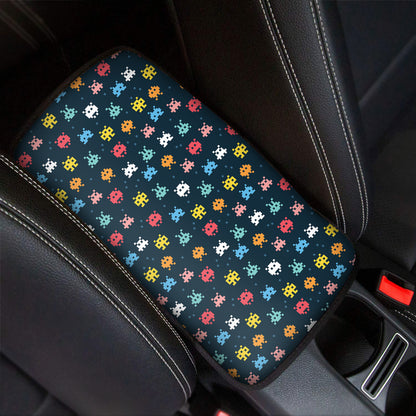 8-Bit Video Game Monsters Pattern Print Car Center Console Cover