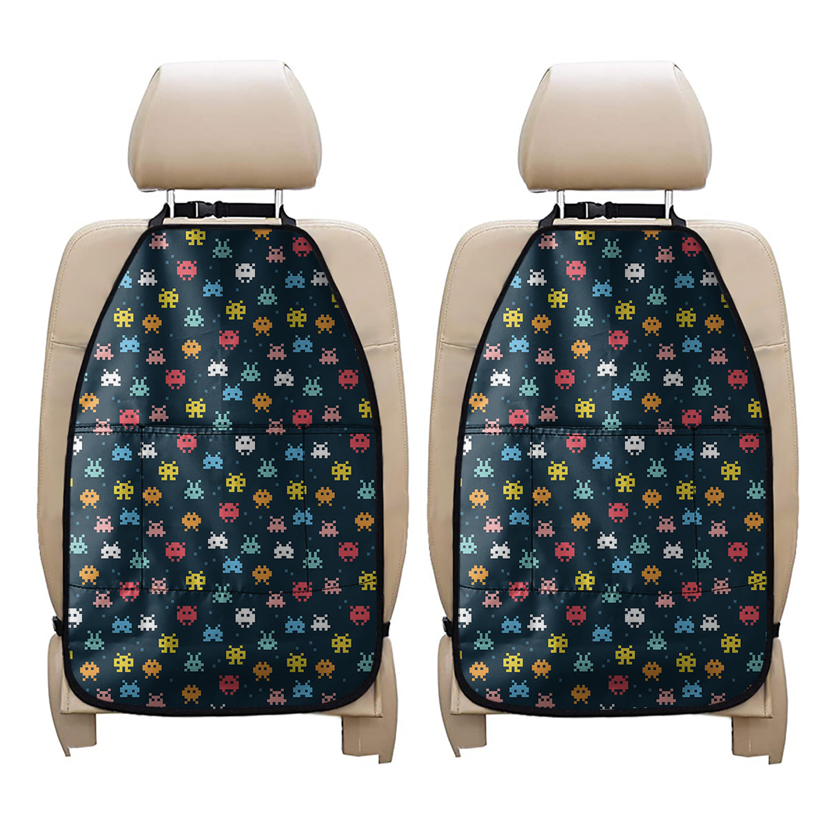 8-Bit Video Game Monsters Pattern Print Car Seat Organizers