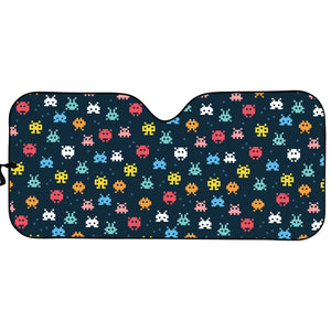 8-Bit Video Game Monsters Pattern Print Car Sun Shade