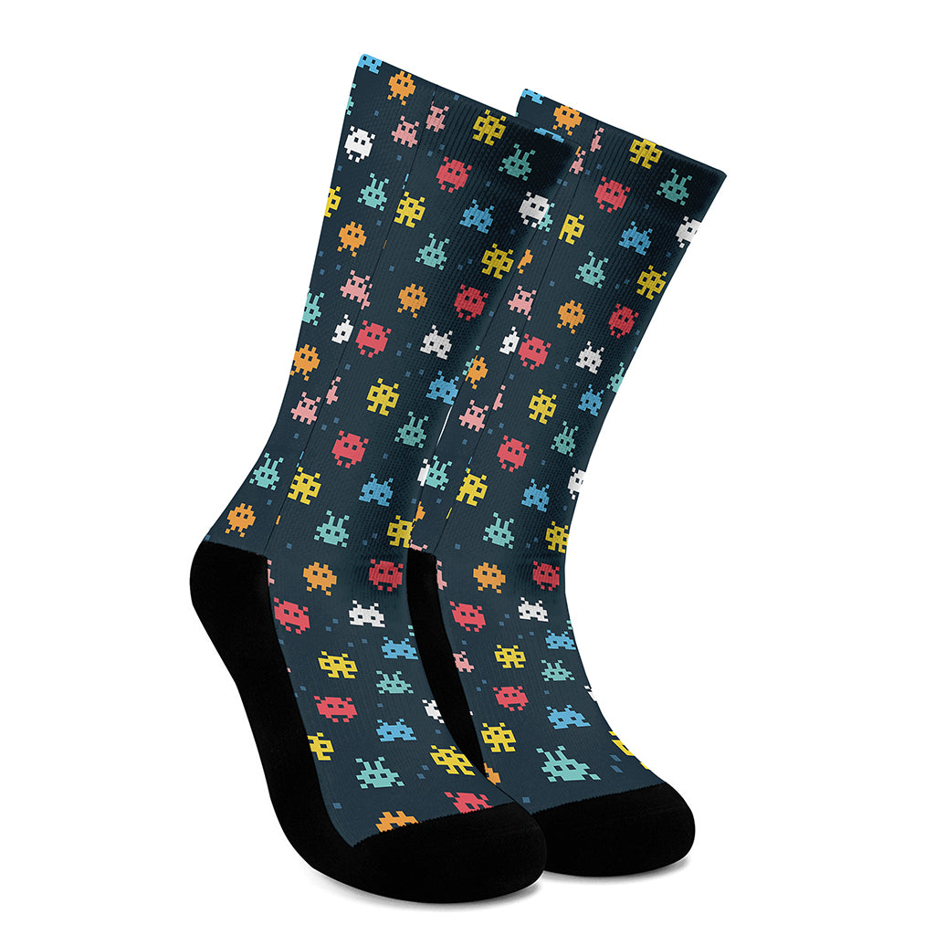 8-Bit Video Game Monsters Pattern Print Crew Socks