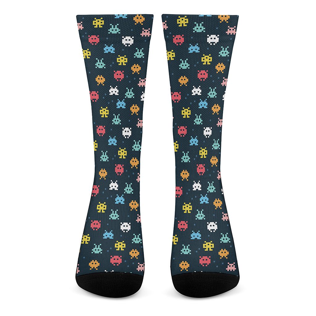 8-Bit Video Game Monsters Pattern Print Crew Socks