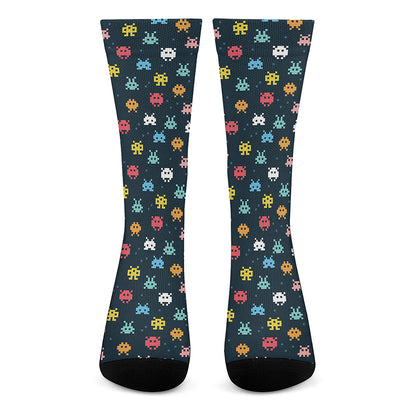 8-Bit Video Game Monsters Pattern Print Crew Socks