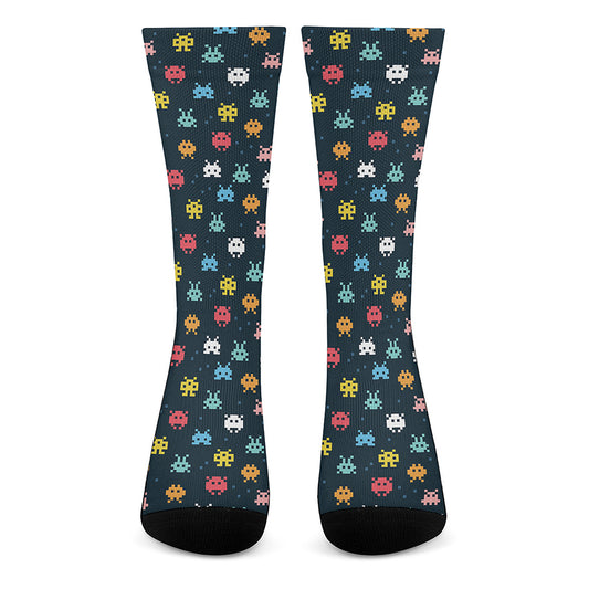 8-Bit Video Game Monsters Pattern Print Crew Socks