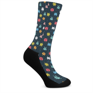 8-Bit Video Game Monsters Pattern Print Crew Socks