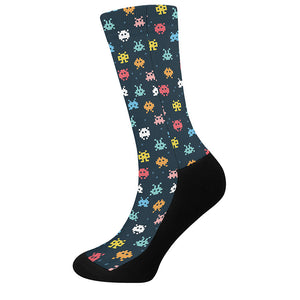 8-Bit Video Game Monsters Pattern Print Crew Socks