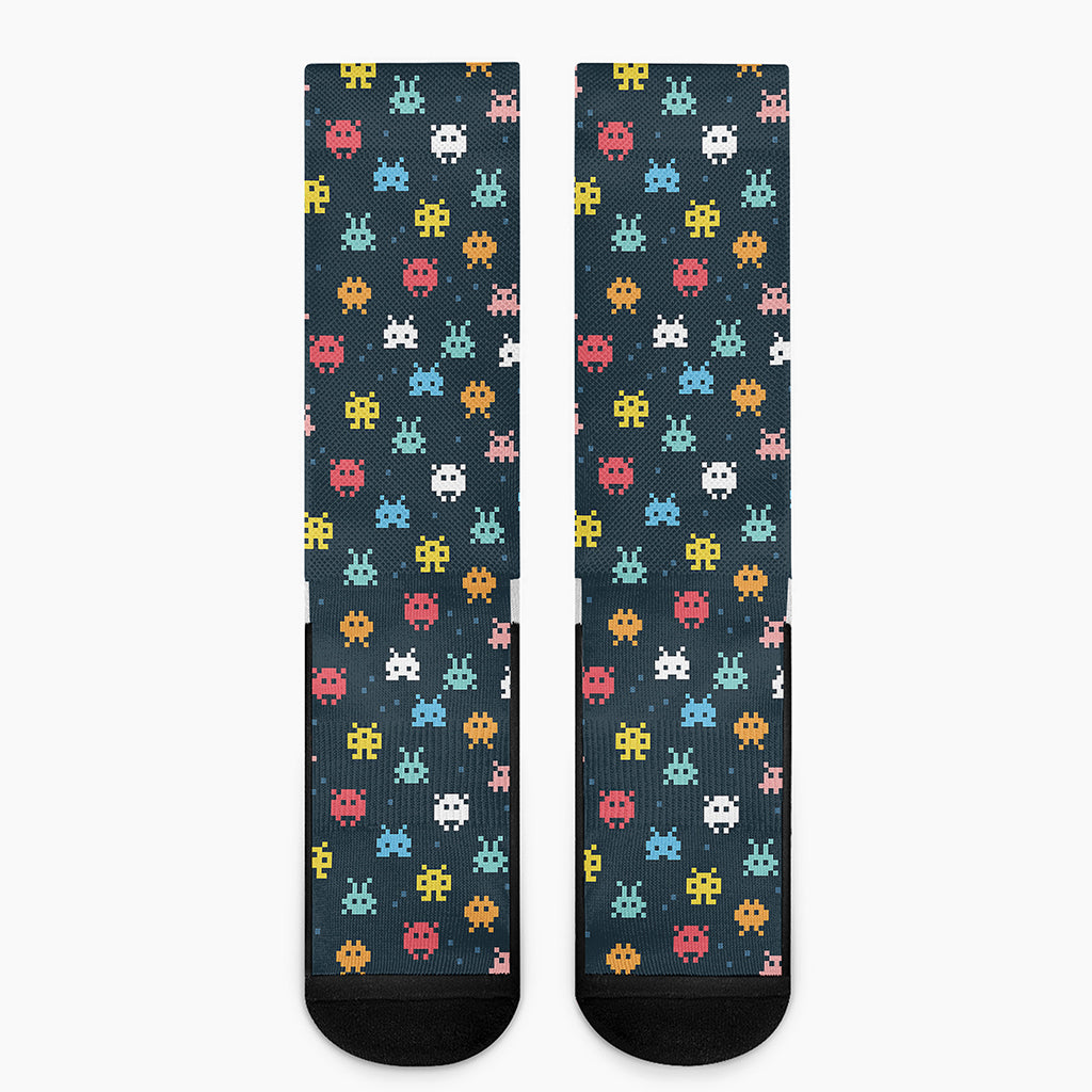 8-Bit Video Game Monsters Pattern Print Crew Socks