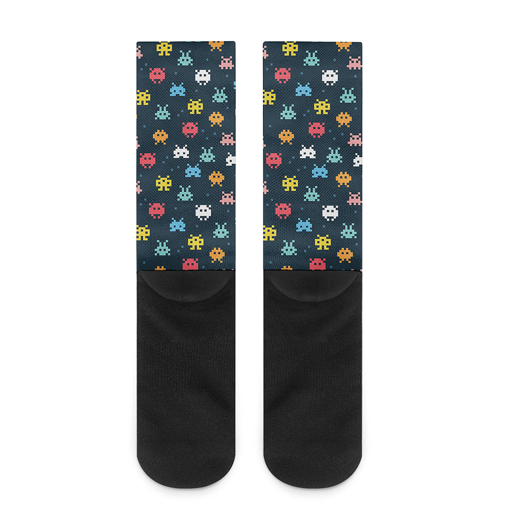 8-Bit Video Game Monsters Pattern Print Crew Socks