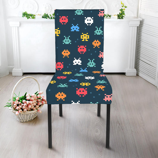 8-Bit Video Game Monsters Pattern Print Dining Chair Slipcover