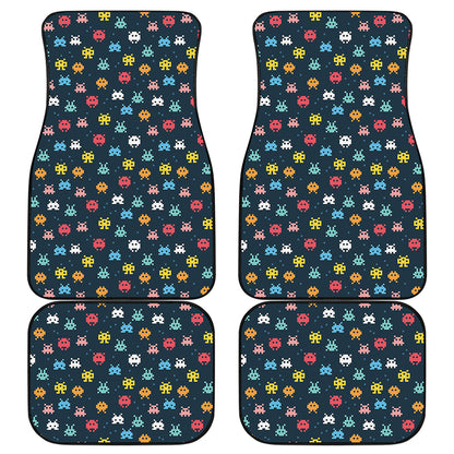8-Bit Video Game Monsters Pattern Print Front and Back Car Floor Mats