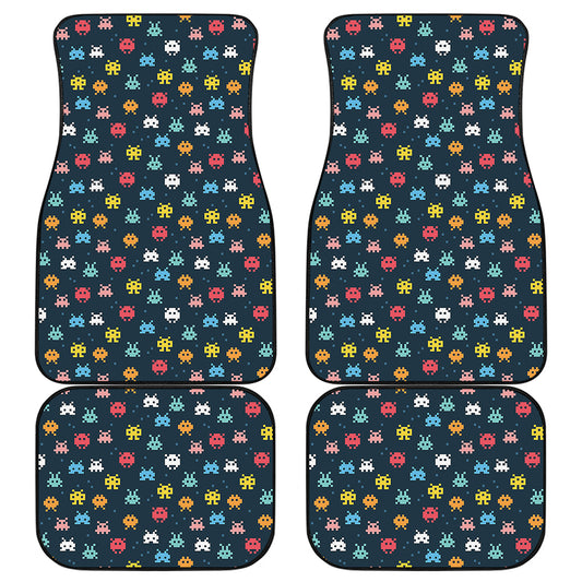 8-Bit Video Game Monsters Pattern Print Front and Back Car Floor Mats