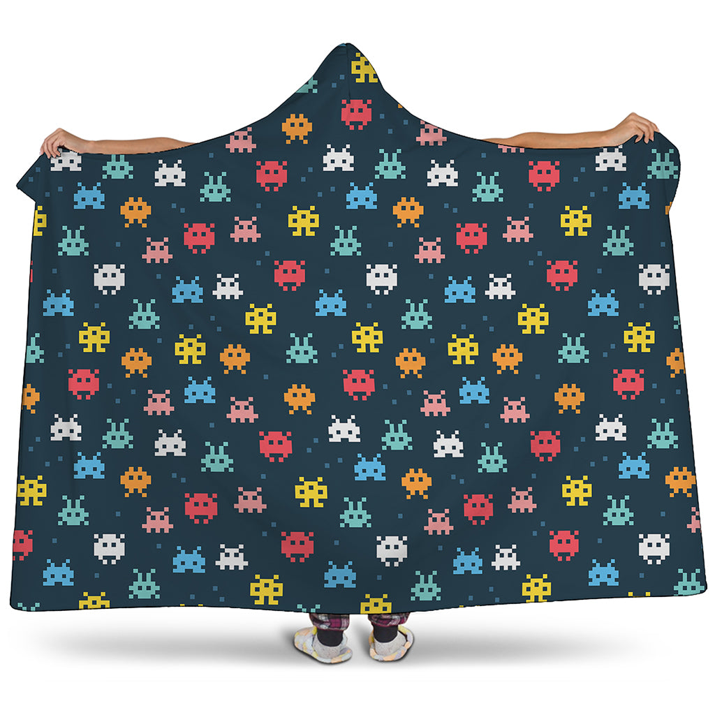 8-Bit Video Game Monsters Pattern Print Hooded Blanket
