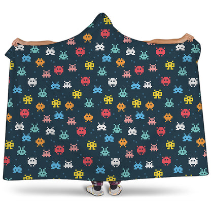 8-Bit Video Game Monsters Pattern Print Hooded Blanket