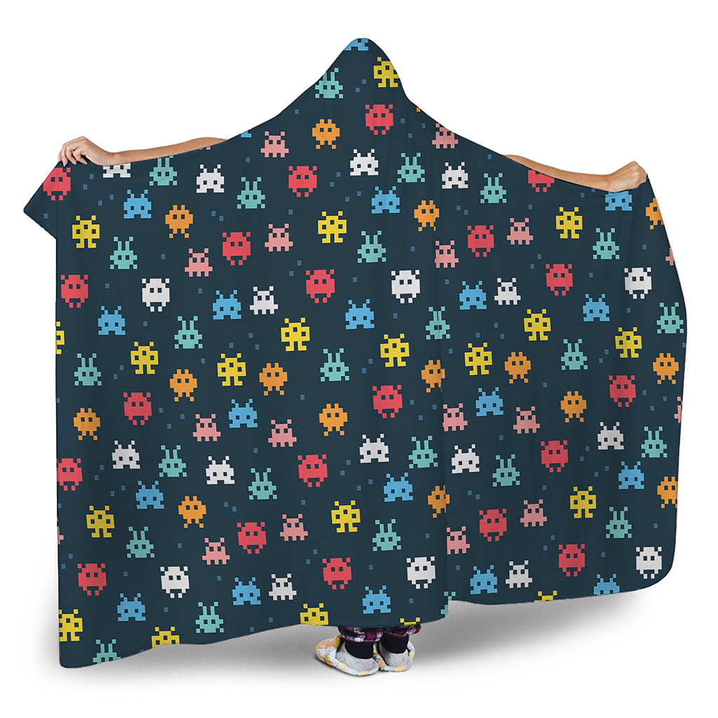 8-Bit Video Game Monsters Pattern Print Hooded Blanket