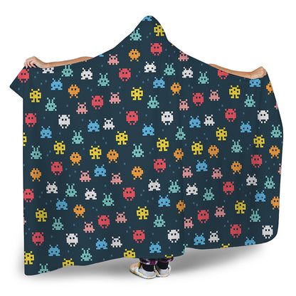 8-Bit Video Game Monsters Pattern Print Hooded Blanket