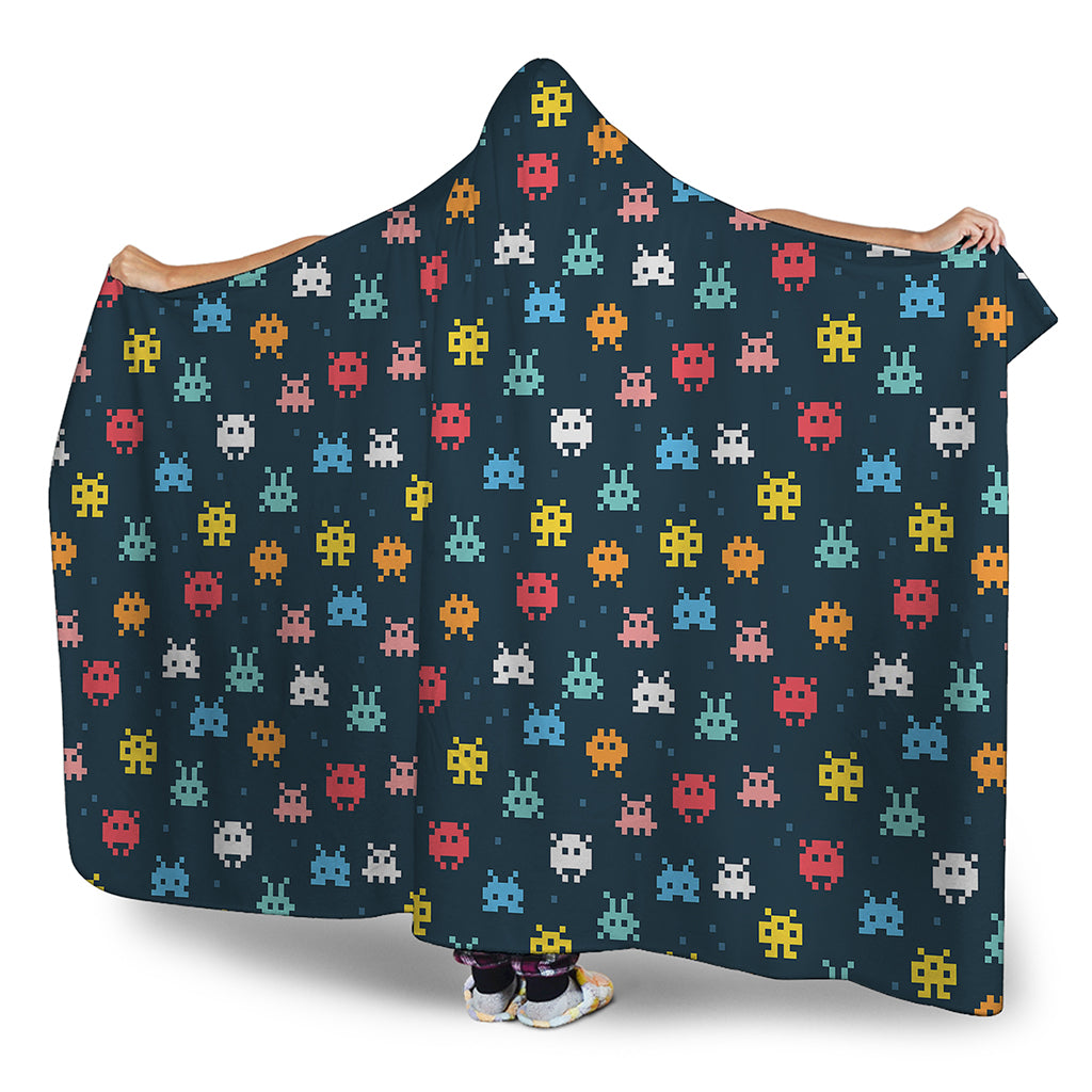 8-Bit Video Game Monsters Pattern Print Hooded Blanket