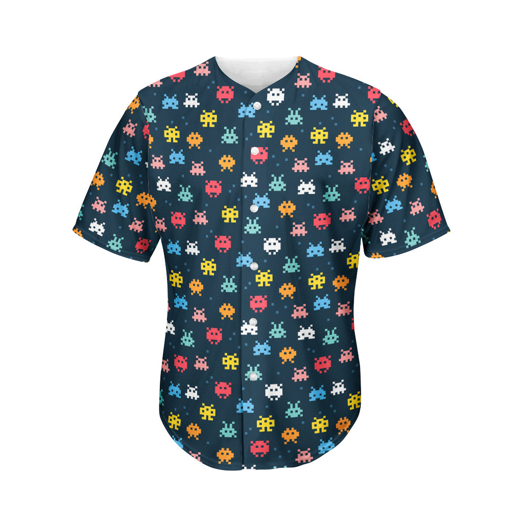 8-Bit Video Game Monsters Pattern Print Men's Baseball Jersey