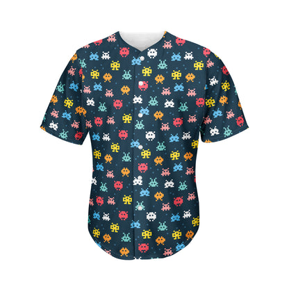 8-Bit Video Game Monsters Pattern Print Men's Baseball Jersey