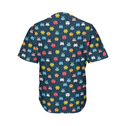 8-Bit Video Game Monsters Pattern Print Men's Baseball Jersey