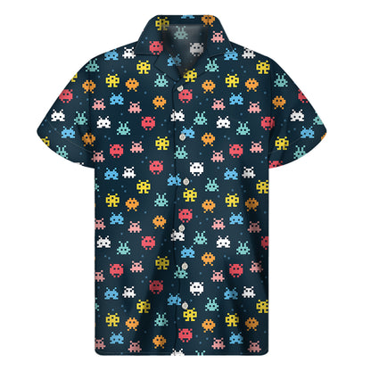 8-Bit Video Game Monsters Pattern Print Men's Short Sleeve Shirt