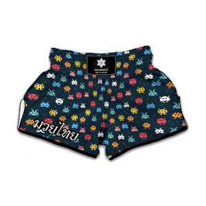 8-Bit Video Game Monsters Pattern Print Muay Thai Boxing Shorts