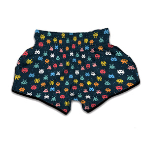 8-Bit Video Game Monsters Pattern Print Muay Thai Boxing Shorts