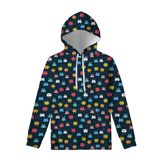 8-Bit Video Game Monsters Pattern Print Pullover Hoodie