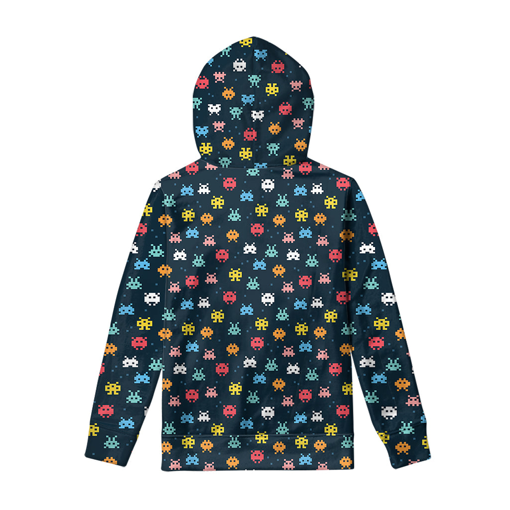 8-Bit Video Game Monsters Pattern Print Pullover Hoodie