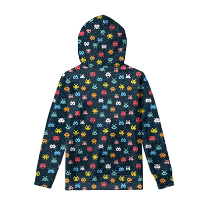 8-Bit Video Game Monsters Pattern Print Pullover Hoodie