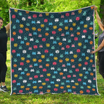 8-Bit Video Game Monsters Pattern Print Quilt