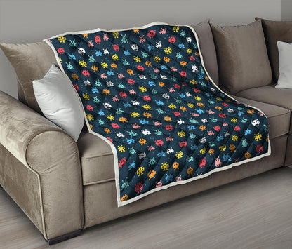 8-Bit Video Game Monsters Pattern Print Quilt