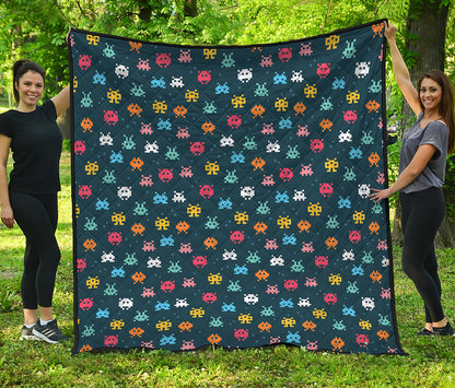 8-Bit Video Game Monsters Pattern Print Quilt
