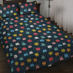 8-Bit Video Game Monsters Pattern Print Quilt Bed Set