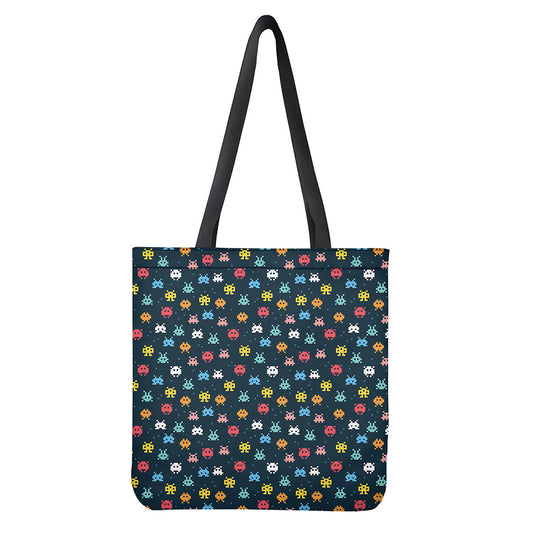 8-Bit Video Game Monsters Pattern Print Tote Bag