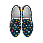 8-Bit Video Game Monsters Pattern Print White Slip On Shoes