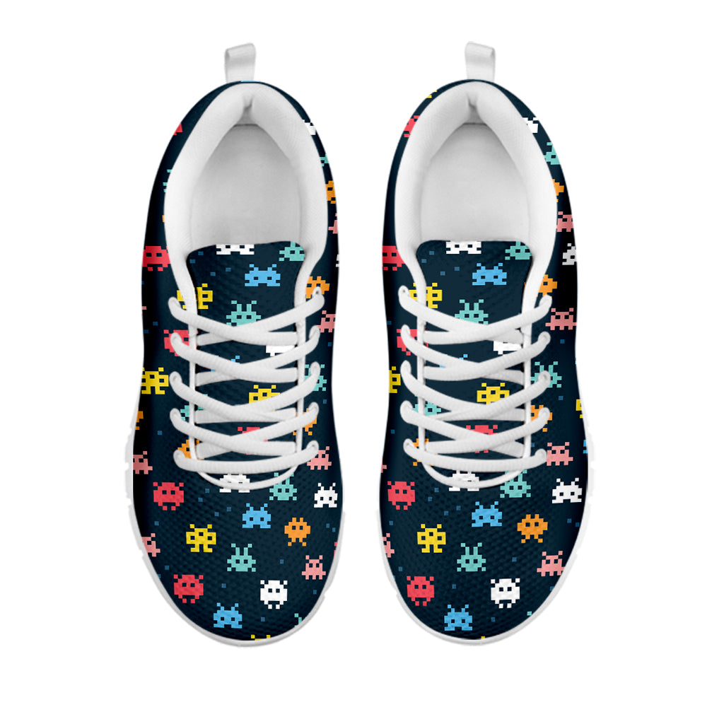 8-Bit Video Game Monsters Pattern Print White Sneakers