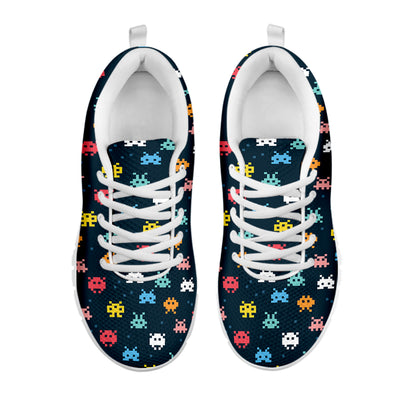 8-Bit Video Game Monsters Pattern Print White Sneakers