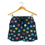 8-Bit Video Game Monsters Pattern Print Women's Shorts