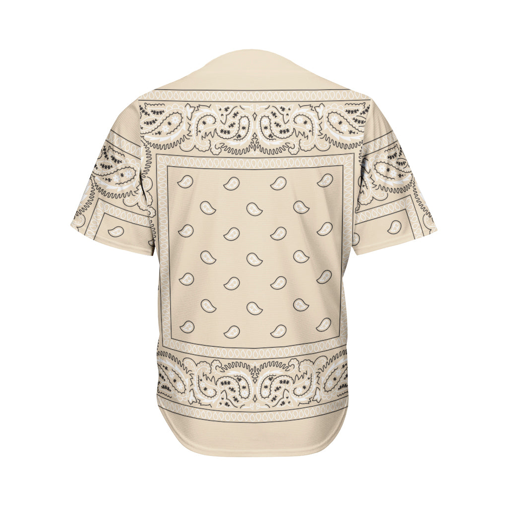 Beige Paisley Bandana Print Men's Baseball Jersey