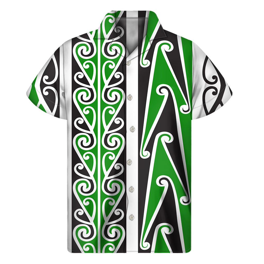 Green Maori Tribal Print Men's Short Sleeve Shirt