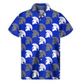 Blue Spartan Warrior Helmet Pattern Print Men's Short Sleeve Shirt