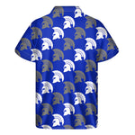 Blue Spartan Warrior Helmet Pattern Print Men's Short Sleeve Shirt
