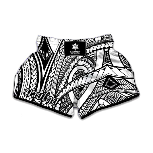 Traditional Fijian Tattoo Print Muay Thai Boxing Shorts