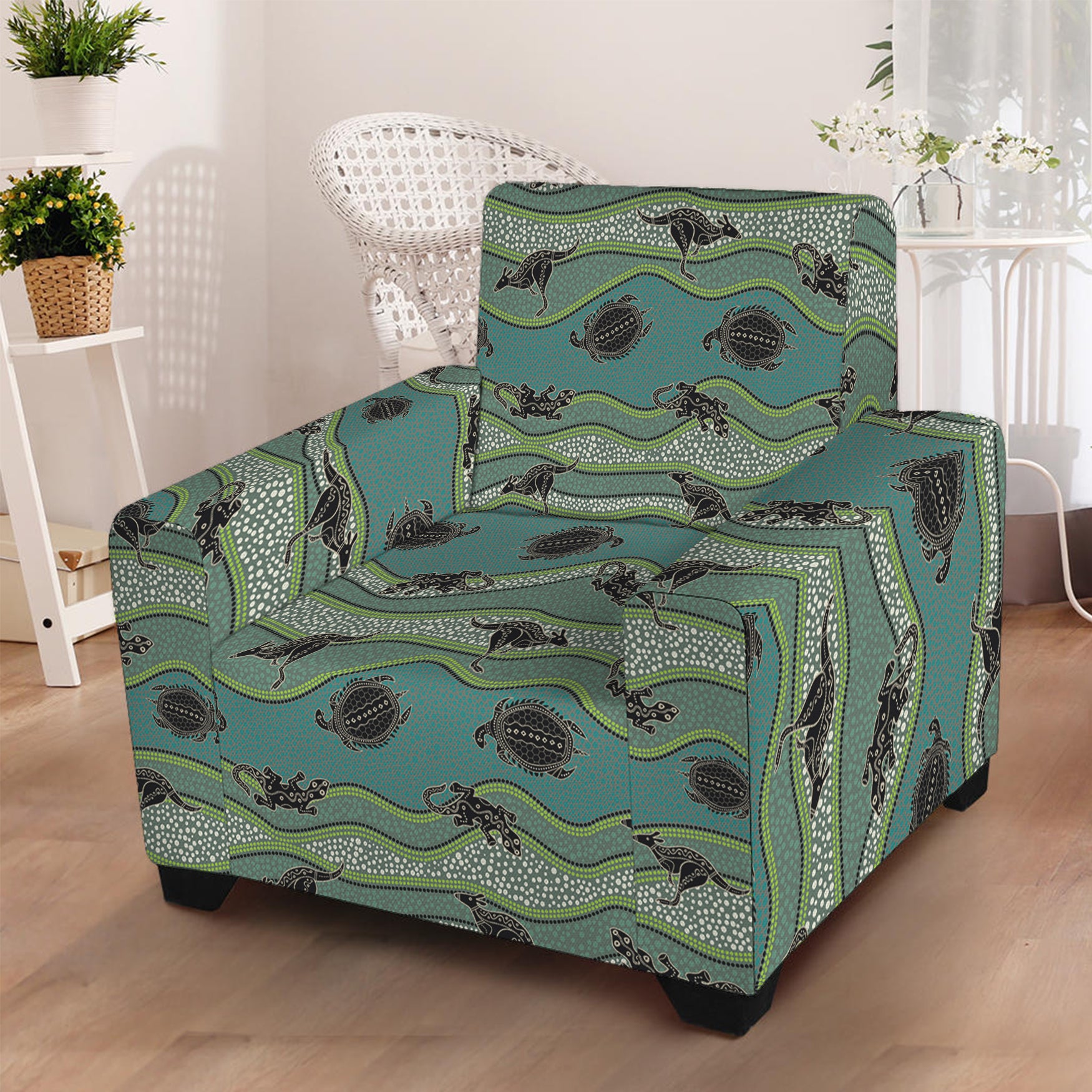 Aboriginal Animals Pattern Print Armchair Slipcover