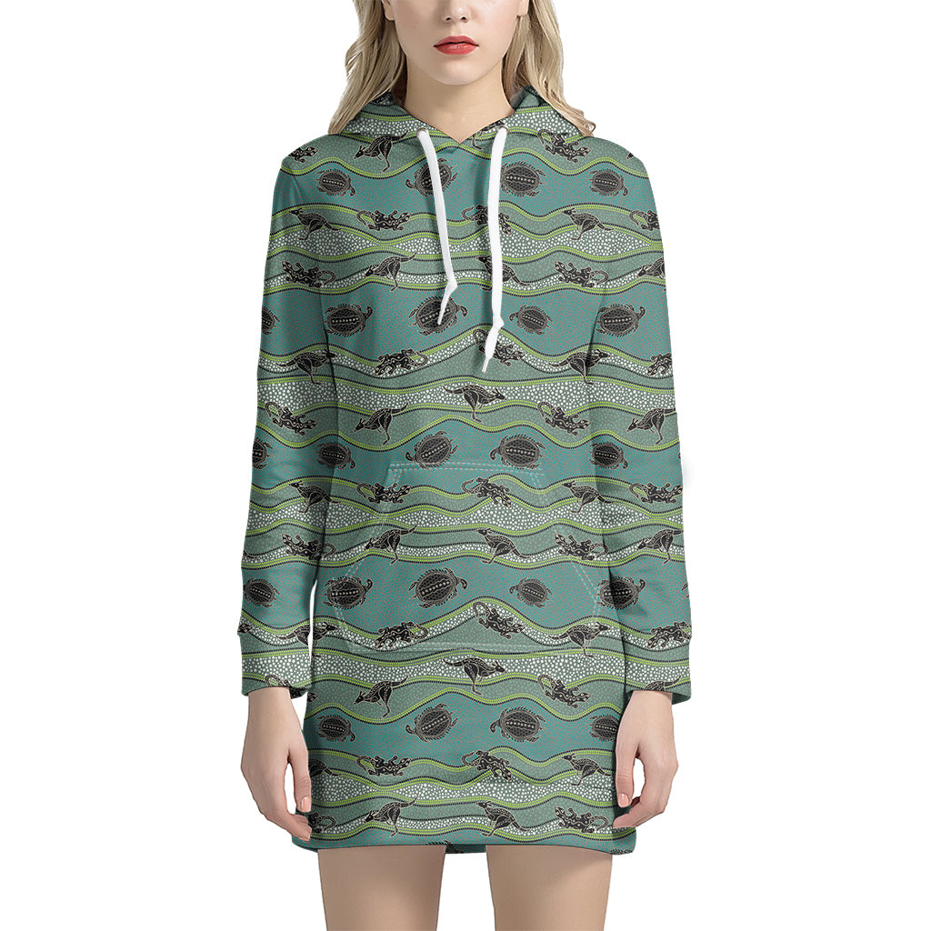 Aboriginal Animals Pattern Print Hoodie Dress