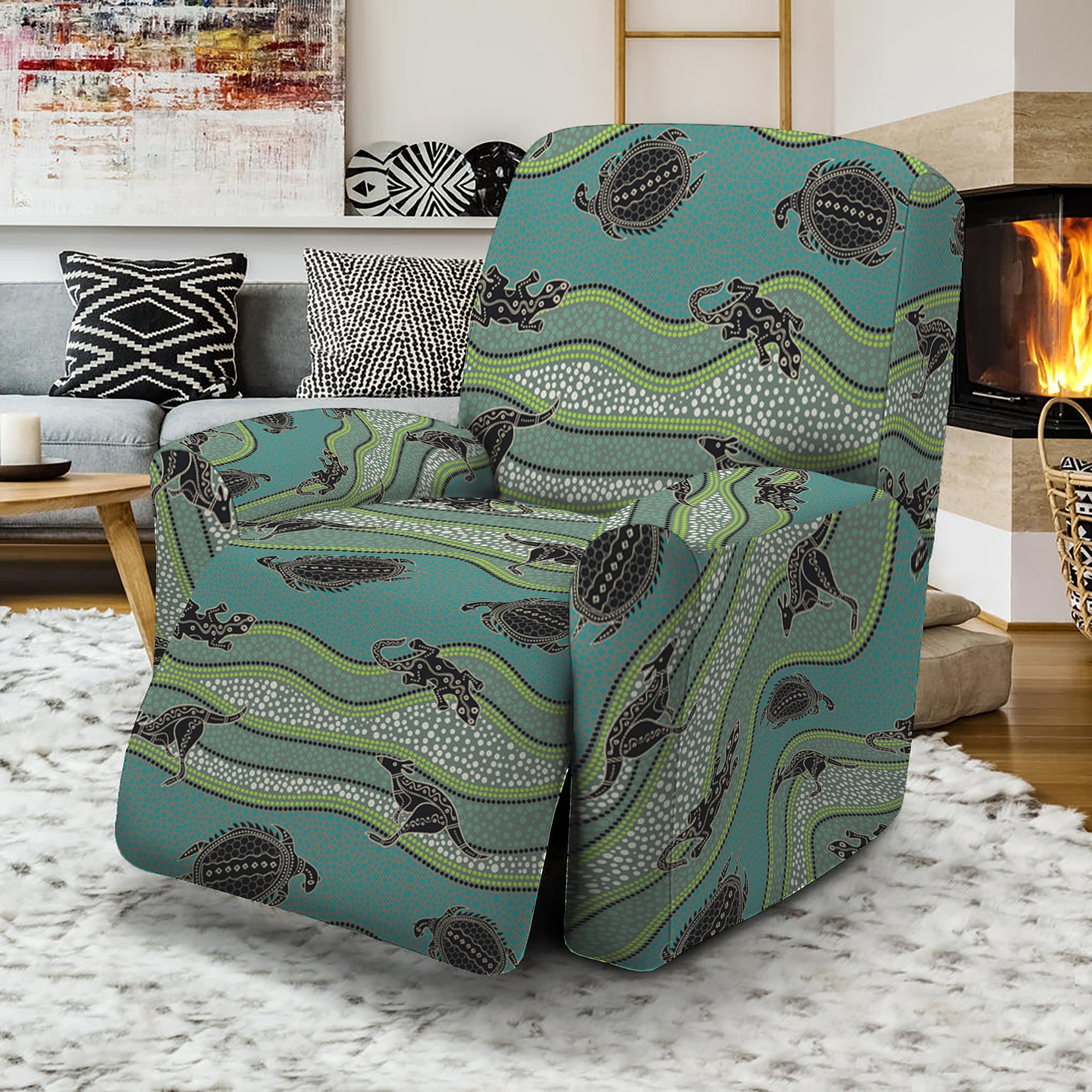 Aboriginal Animals Pattern Print Recliner Slipcover