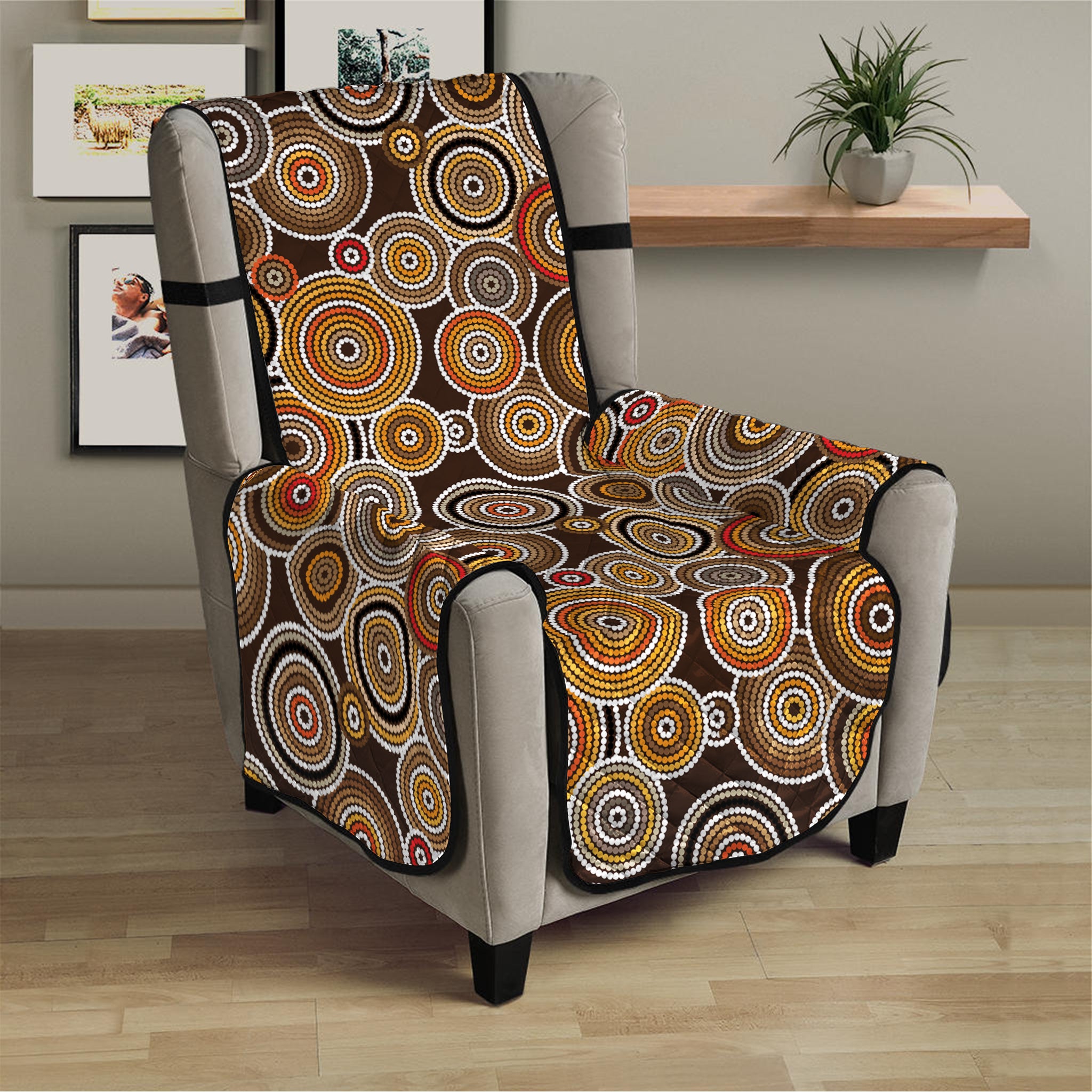 Aboriginal Art Dot Pattern Print Armchair Protector